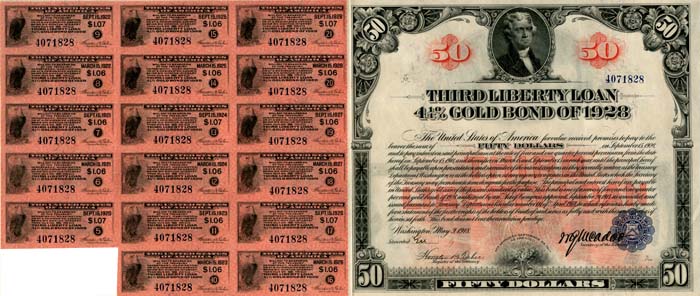 $50 Third Liberty Loan Bond - Extremely Rare Type - May 9, 1918
